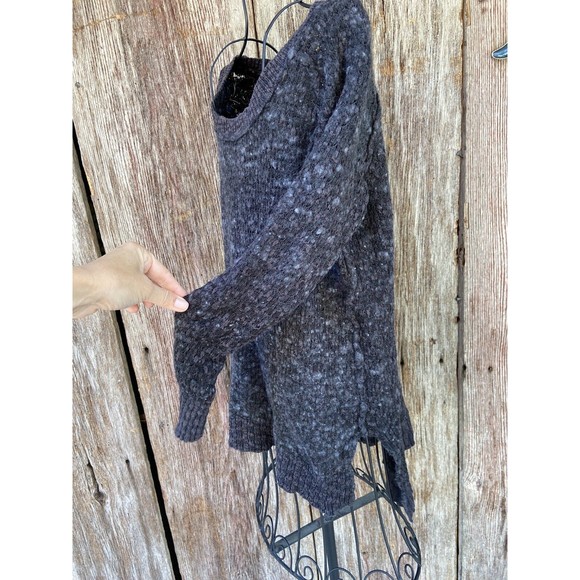 Free people medium black Heathered Pop over pull over Sweater High Low - Picture 3 of 9